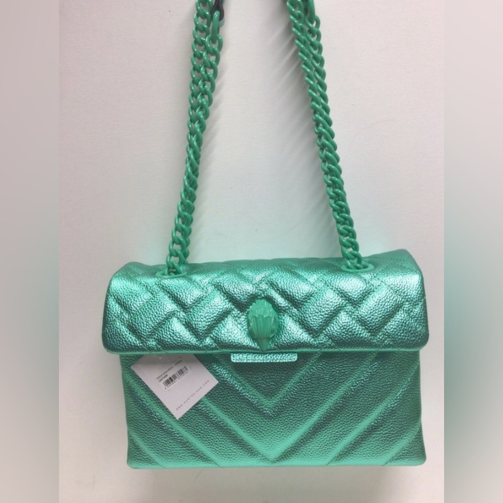 Kurt Geiger London Kensington Drench Green/Aqua Quilted Chain Shoulder Bag, NWT